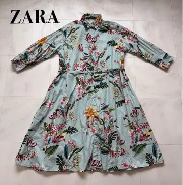 ZARA 꽃무늬 보태니컬 무늬 롱 셔츠 원피스 벨트 포함