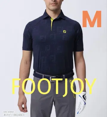 새상품급 FOOTJOY 반팔 M 네이비 올 패턴 골프웨어 흡한속건 UV컷