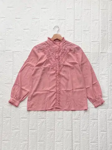 vintage 블라우스 긴팔 핑크 쇼와 레트로 80s 프릴 일본제