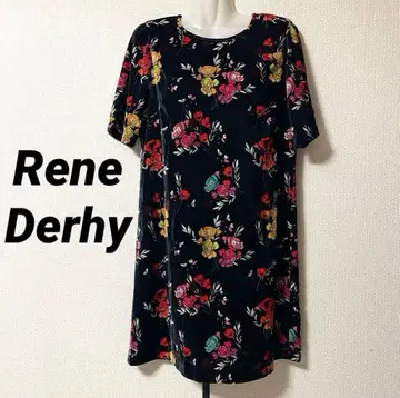 Rene Derhy 르네 데리 꽃무늬 원피스 S 벨로아 벨벳 반팔