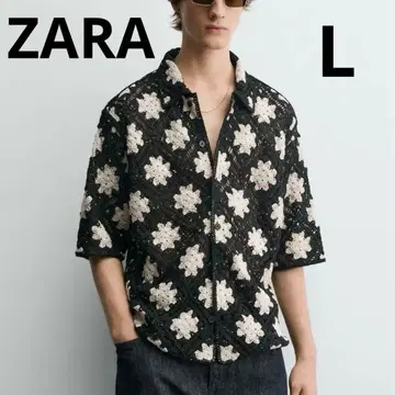 ZARA 지오메트릭 크로셰 반팔 셔츠 L 남성용