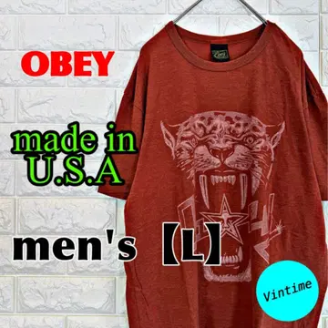 y545 USA제 [ OBEY ] 프린트 T셔츠 [ 남성용 L ] 오렌지