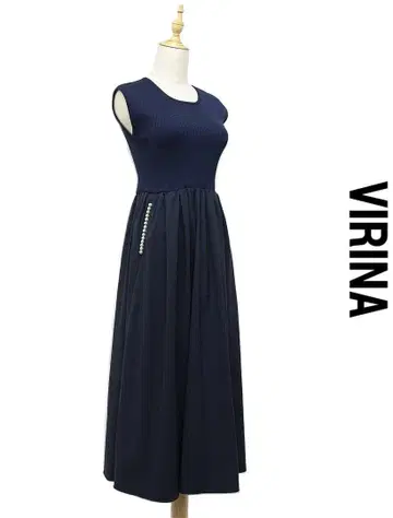 S348/새상품급 VIRINA 린지 원피스 플레어 도킹 펄 네이비