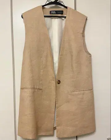 ZARA 지레 롱 베스트 슬리브리스 베이지 노카라 XS 새상품급