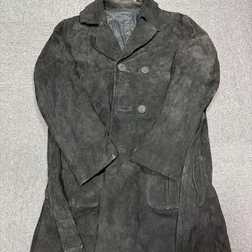빈티지 스웨이드 가죽 트렌치코트 더블 블랙
