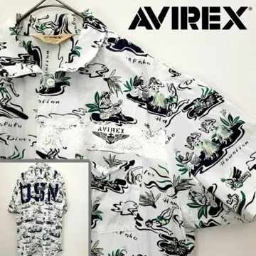 AVIREX 아비렉스 하와이안 프린트 반팔 셔츠 코튼 x 레이온