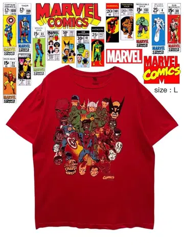 MARVEL COMICS 티셔츠 L 빨간색 USA 구제 의류
