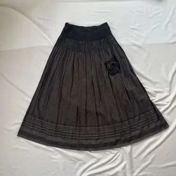 플리츠 플레어 스커트 체크 무늬 롱 리본 모리걸 페어리 그런지