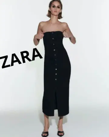 ZARA 스트레치 데님 베어탑 원피스 블랙 L 사이즈