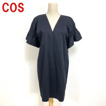 A6260 COS 코스 무릎 기장 원피스 반팔 면 튜닉 네이비 36