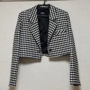 [ 미착용 ] ZARA 깅엄 체크 크롭 테일러드 자켓