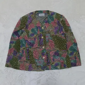 80's 레트로 빈티지 올 패턴 노카라 자켓 일본제 꽃무늬 레어 보라색