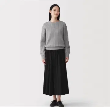 무인양품 새상품 매끄러운 천축 편직 개더 스커트 XL 블랙