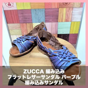 ZUCCA 꼬임 플랫 가죽 샌들 퍼플 꼬임 샌들
