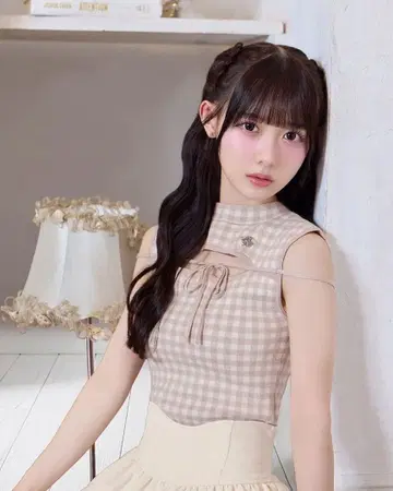 미셸 마카롱 깅엄 오픈 리본 상의