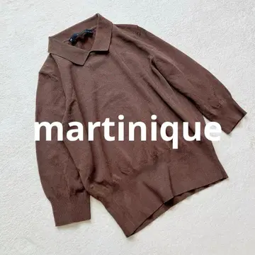 martinique 카라 부착 니트 7부 소매 F 브라운 폴로 티셔츠