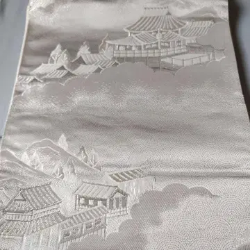 35 오비 후쿠로 오비 육통 실버색 풍경 무늬 일본 의류 기모노