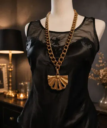 ROCHAS PARIS 빈티지 롱 목걸이 쉘 모티브 각인 있음