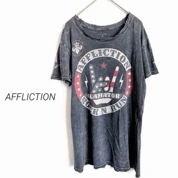 [ 레어 XL ] 아프릭션 AFFLICTION 락 T셔츠 성조기 그레이