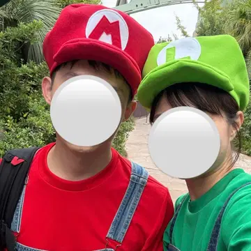 마리오&루이지 모자&롱T&수염 세트 코스프레