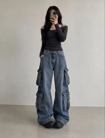 00s ZARA 미드 라이즈 카고 데님 팬츠 빈티지 y2k