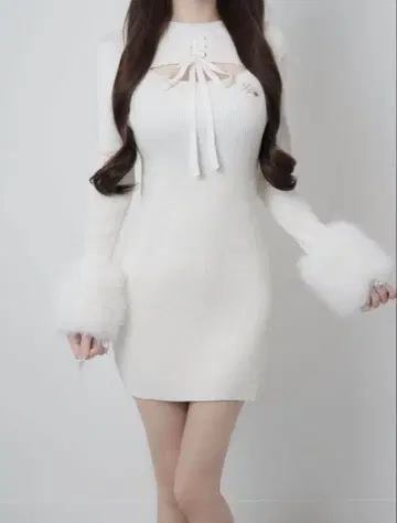Lumignon 퍼 리본 니트 원피스