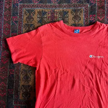 90s USA제 Champion 파랑 자수 택 중기 프린트T