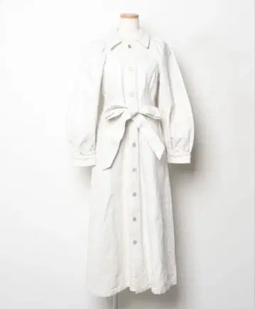 MOUSSY 화이트 퍼프 슬리브 롱 코트 벨트 포함