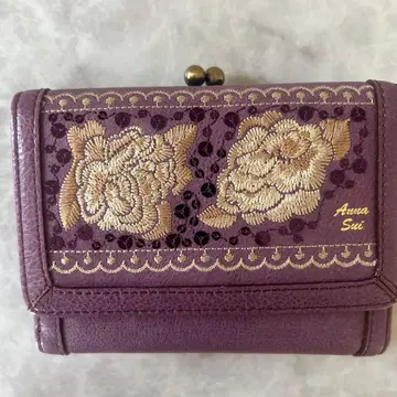ANNA SUI 3단 폴더형 지갑 퍼플 가마구치 자수 [ 새상품급 ]