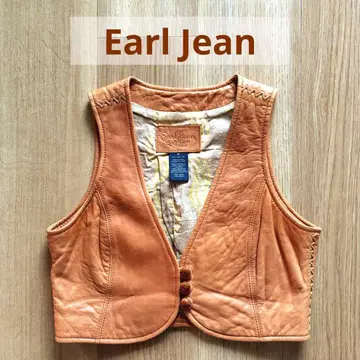 Earl Jean 아르진 천연 가죽 가죽 베스트 카멜 웨스턴