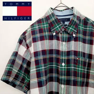 TOMMY HILFIGER 타미힐피거 체크 반팔 자수 로고 L