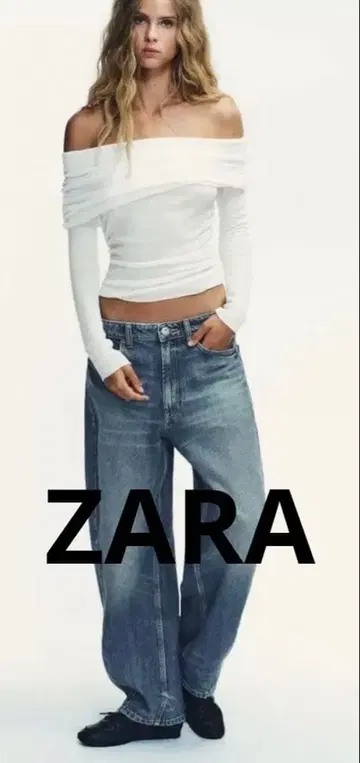 ZARA TRF 미드 라이즈 배기 배럴 데님 팬츠 36