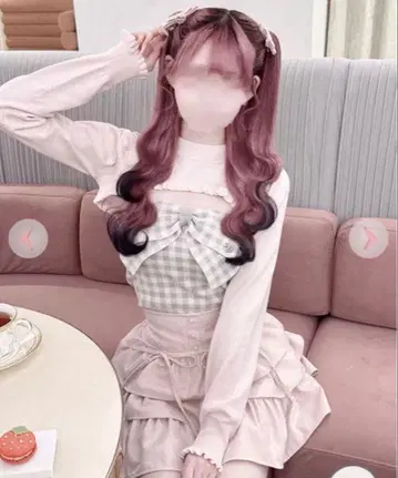 허니 뮤우 HONEY MEW 빅 리본 깅엄 체크 앙상블