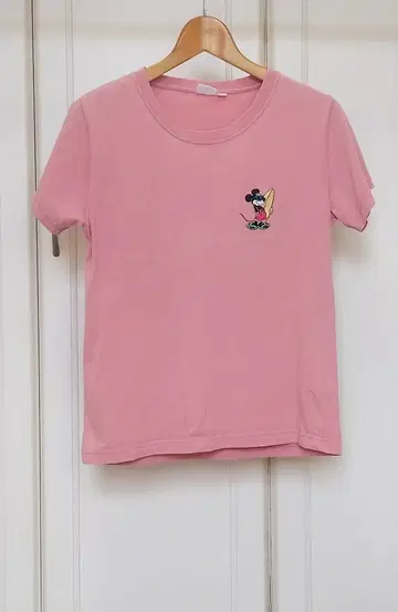 Disney 미키마우스 자수 반팔 T셔츠 핑크