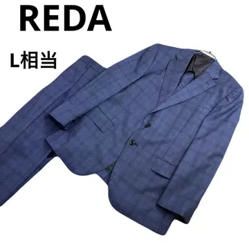 REDA 남성용 비즈니스 정장 셋업 블루 체크 무늬