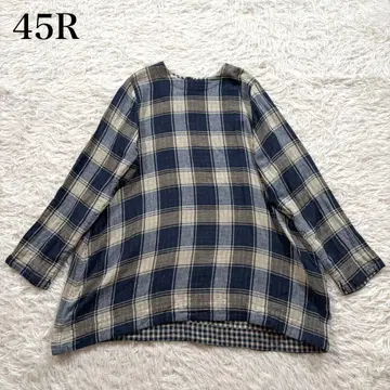새상품급 45R 이중직 거즈 풀오버 체크 블라우스 인디고