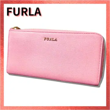 [ 상태 좋음 ] FURLA 장지갑 핑크 올 가죽 라운드 지퍼 천연 가죽