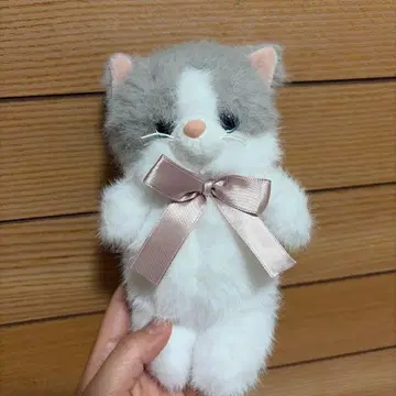 고양이 봉제 인형 키링 그레이 화이트