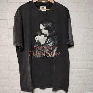 Marilyn Manson 티셔츠 블랙 그레이 빈티지 가공