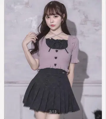 pium 프론트 버튼 체크 플리츠 미니 스커트 블랙 체크