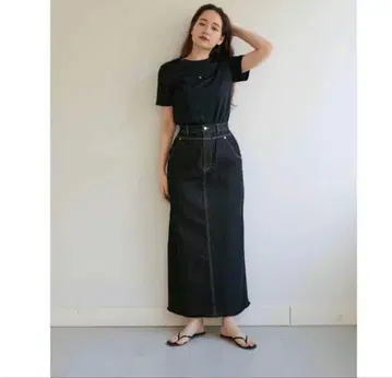 데님 타이트 스커트 블랙 롱 기장