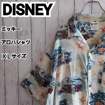 [ DISNEY ] 레어 디즈니 미키 서핑 패턴 하와이안 셔츠 XL