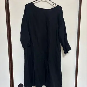 nest Robe 린넨 100% 7부 소매 원피스 블랙