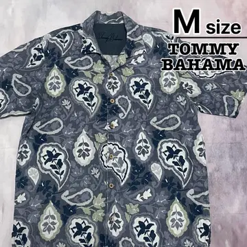 TOMMY BAHAMA 알로하 셔츠 M 그레이 실크 린넨 페이즐리