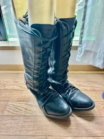 레이스업 롱 부츠 블랙