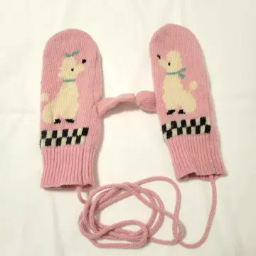 Katie 끈 포함 미튼 장갑 그로브 울 핑크 푸들 패턴