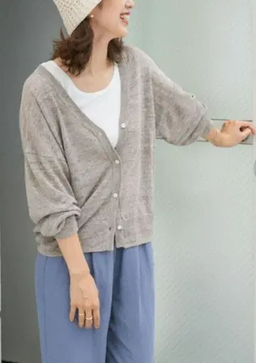 [ URBAN RESEARCH DOORS ] 린넨 V넥 숏 가디건
