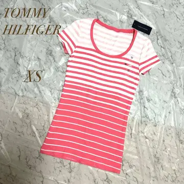 TOMMY HILFIGER 보더 무늬 T셔츠 핑크 XS