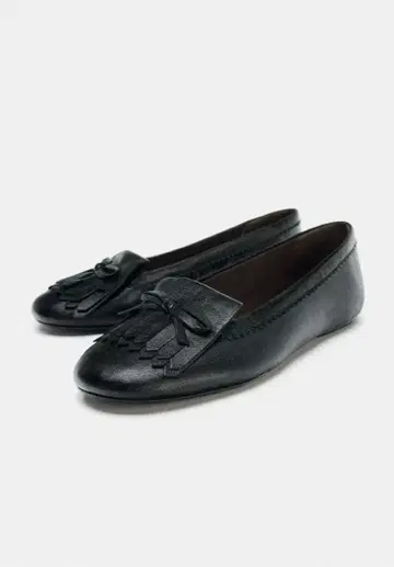 ZARA 프린지 가죽 발레리나 36 (23.4CM) | 블랙