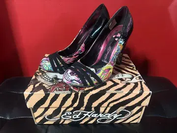 Ed Hardy 펌프스 스컬 패턴 하이힐 박스 있음